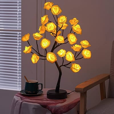 TERGAYEE Tabletop Bonsai Tree,LED Rose Flower Tree,Table Rose Tree Lights Girls Gift for Mom Birthday Wedding Christmas Valentine's Day Party Decor (P-1343)_img_2